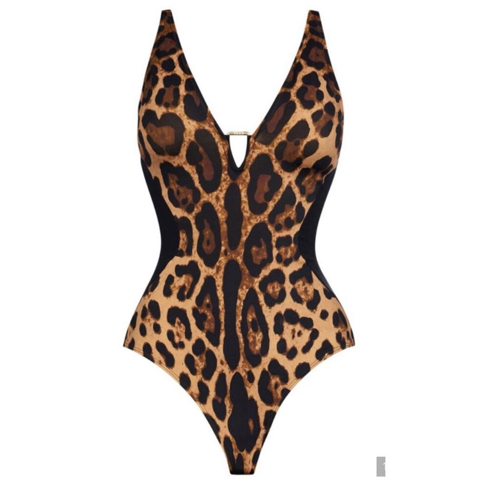 NWT TA3 Contour Plungey Triangle One Piece Swimsuit Leopard XS Short